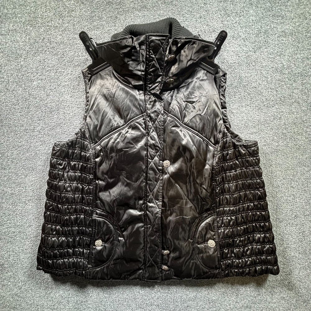 Lane Bryant Puffer Vest Womens 22/24 Black Shiny Full Zip Quilted Sleeveless